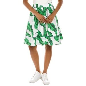 Katie Kime Skirt Banana Leaves Green White Womens Size L